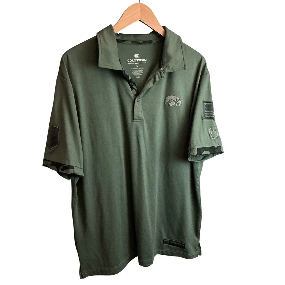 Colosseum Iowa‎ Hawkeyes OHT Military Appreciation Polo Shirt Green Mens Large